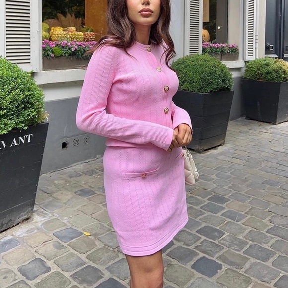 Zara NWT pink coord matching 2 piece skirt and button cardigan set - Picture 6 of 17